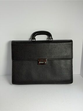 Salvatore Ferragamo Black Leather Sturdy Briefcase Business Bag
